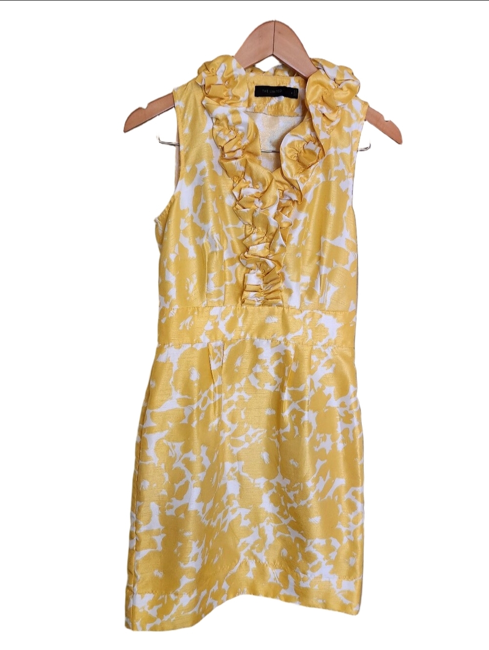 The Limited Yellow Floral Sleeveless Ruffle Neck Dress SZ: 4 Summer